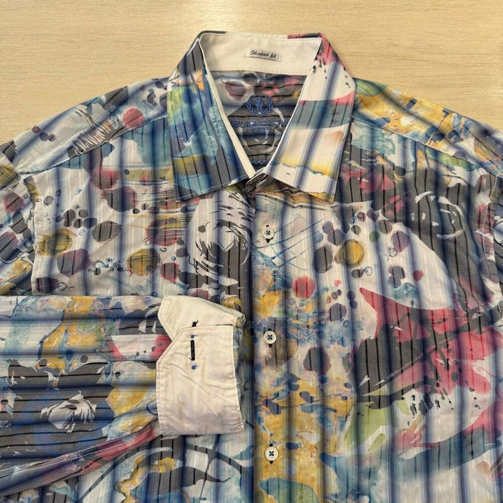 Bugatchi Uomo Men's XL Long Sleeve Multicolor / Artsy Casual Button-Down Shirt R